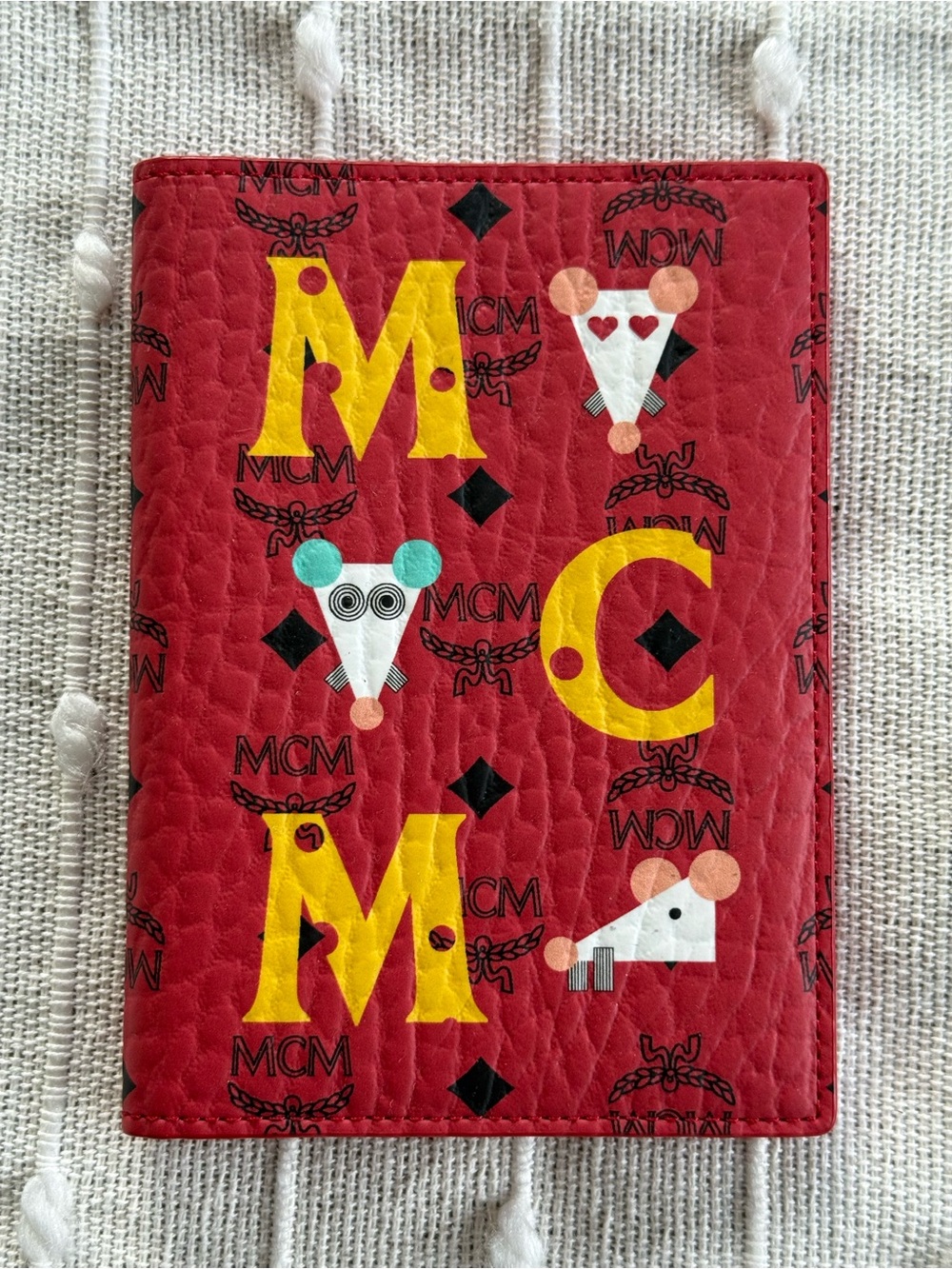 MCM Red Passport Cover with Yellow Logo Accents Mouse year limited Edition Japan
